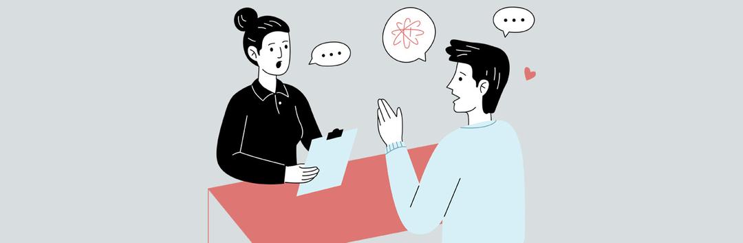 An illustration of a student and an overseas educational counsellor discussing